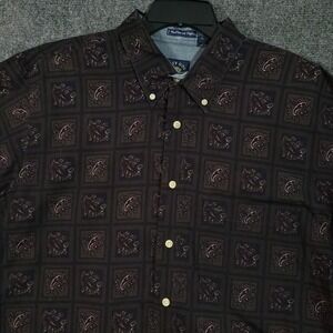 VTG Salty Dog Gant Shirt‎ Mens XLT Green Blue Paisley Geometric Long Sleeve 90s